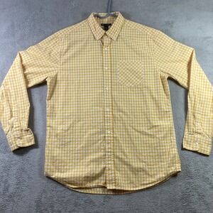 GAP Shirt Men Large Yellow Checkered Button Up Long Sleeve Pocket Casual Adult